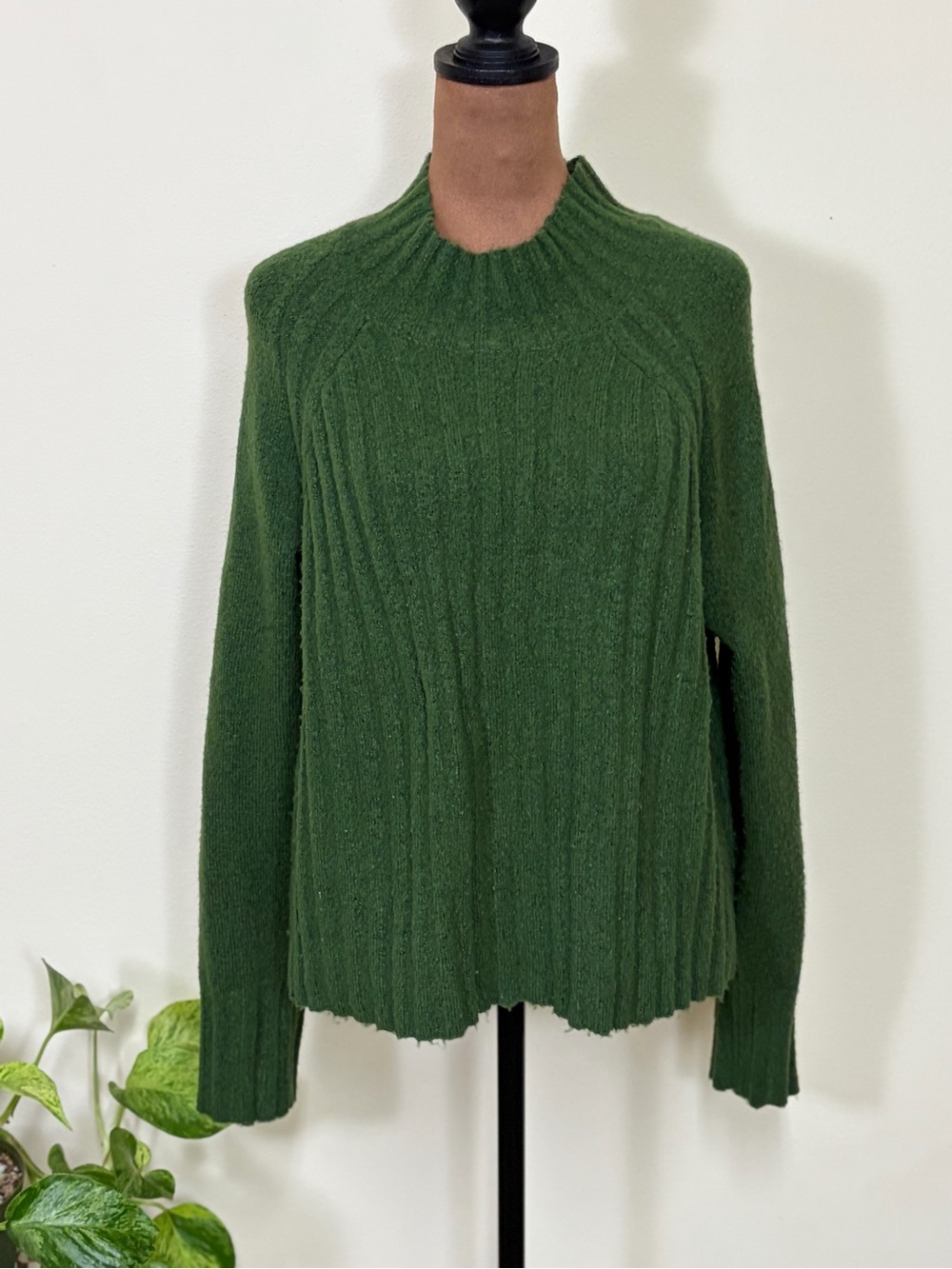 Cozy Forest Green Ribbed Mockneck Sweater